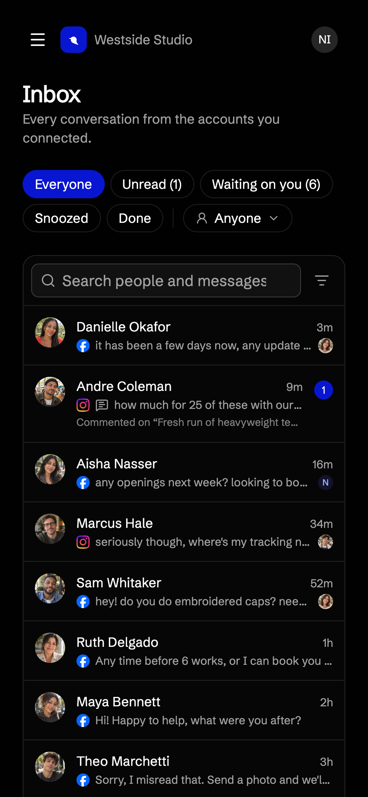 The same Stonechat inbox on a phone