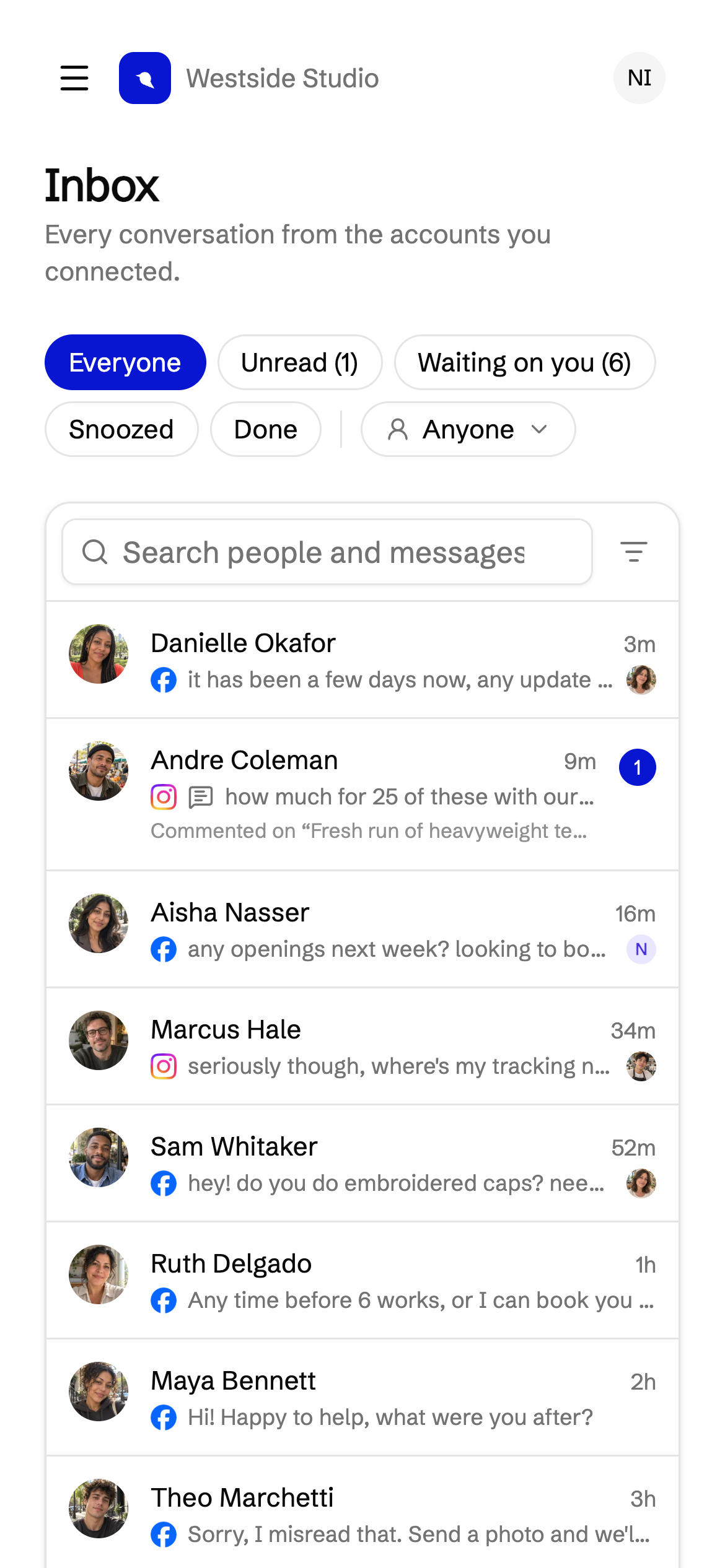 The same Stonechat inbox on a phone